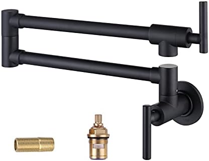 WOWOW Pot Filler Faucet Matte Black, Brass Pot Filler Wall Mount Kitchen Stove Faucet with Double Joint Swing Arms