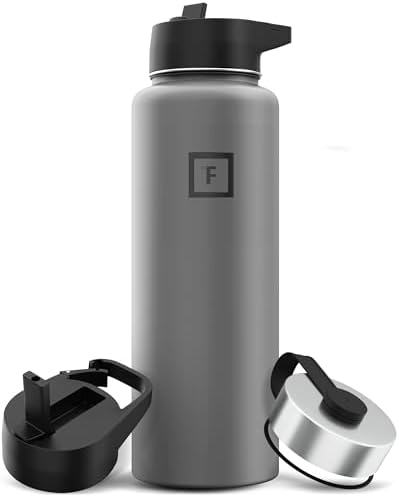 IRON °FLASK Camping & Hiking Hydration Flask with 3 Lids - Stainless Steel, Double Walled & Vacuum Insulated Water Bottle - Leak Proof & BPA Free (Graphite Slate, Straw - 40 oz)