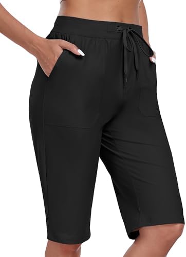 MoFiz Womens 13" Knee Length Hiking Shorts Quick Dry Water Resistant Athletic Travel Golf Bermuda Shorts with 3 Pockets