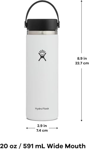 Hydro Flask Wide Mouth vacuum insulated stainless steel water bottle with leakproof closeable lid for cold water drinks, sports, travel, car and school