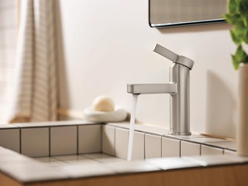 Moen Beric Spot Resist Nickel Modern One-Handle Single Hole Bathroom Faucet with Drain Assembly and Optional Deckplate for Your Bath Sink, 84774SRN