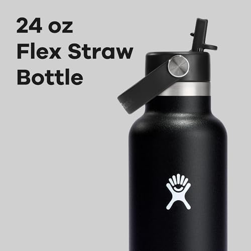 Hydro Flask 24 Oz Stainless Steel Standard Mouth Water Bottle with Flex Straw Cap and Double-Wall Vacuum Insulation
