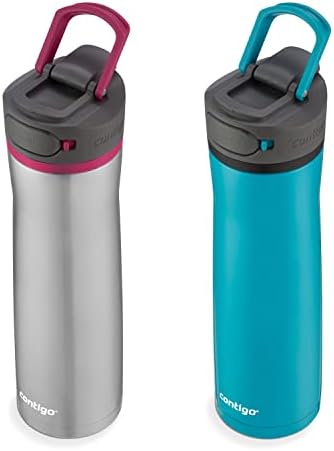 Contigo Cortland Chill 2.0 Vacuum-Insulated Stainless Steel Water Bottle, Spill-Proof Lid, Preserves Temperature for Hours, 24oz 2-Pack, Juniper & Dragonfruit, Ideal for Travel and Daily Use