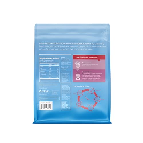 Oath Nutrition Clear Whey Isolate Protein Powder, Coco Razz, 20g Complete Protein per Serving, No Added Sugar, Grass-Fed, 18 Servings
