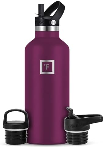 IRON °FLASK Camping & Hiking Hydration Canteens - 3 Lids (Narrow Straw Lid) Leak Proof Vacuum Insulated Stainless Steel - Hot & Cold Double Walled Sports Water Bottle - Burgundy, 32 Oz