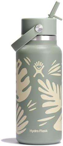 HYDRO FLASK Wide Mouth vacuum insulated stainless steel water bottle with leakproof closeable straw lid for cold water drinks, sports, travel, car and school