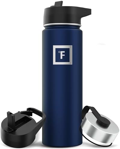 IRON °FLASK Camping & Hiking Hydration Flask with 3 Lids - Stainless Steel, Double Walled & Vacuum Insulated Water Bottle - Leak Proof & BPA Free (Twilight Blue, Straw - 22 oz)