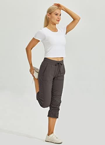 Willit Women's Quick-Dry Capris Hiking Travel Pants Striped Woven Workout Pants with Pockets Lightweight