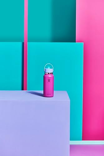 HYDRO FLASK Wide Mouth vacuum insulated stainless steel water bottle with leakproof closeable straw lid for cold water drinks, sports, travel, car and school