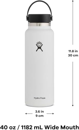 Hydro Flask Wide Mouth vacuum insulated stainless steel water bottle with leakproof closeable lid for cold water drinks, sports, travel, car and school