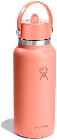 HYDRO FLASK Wide Mouth vacuum insulated stainless steel water bottle with leakproof closeable straw lid for cold water drinks, sports, travel, car and school