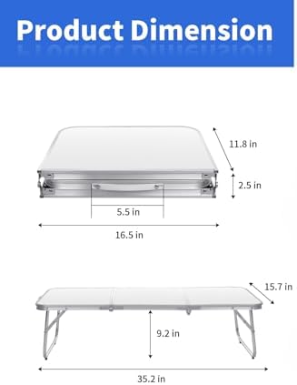Small Camping Table 3FT Folding Picnic Table Foldable Low Camp Table Portable Short Aluminum Outdoor Floor Short Beach BBQ White 35.2×15.7 inch