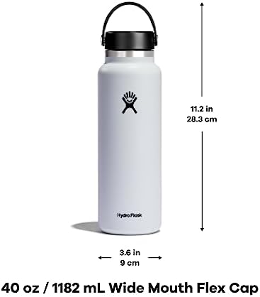 Hydro Flask Wide Mouth vacuum insulated stainless steel water bottle with leakproof closeable lid for cold water drinks, sports, travel, car and school