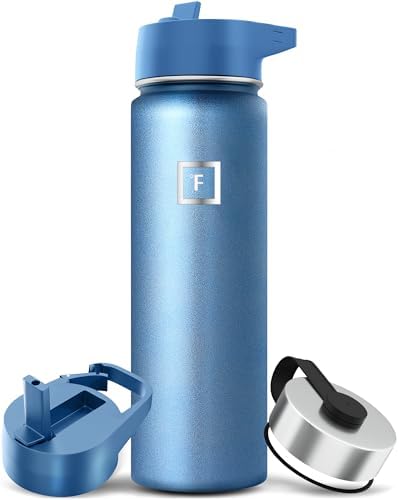 IRON °FLASK Camping & Hiking Hydration Flask with 3 Lids - Stainless Steel, Double Walled & Vacuum Insulated Water Bottle - Leak Proof & BPA Free (Steel Twilight, Straw - 22 oz)