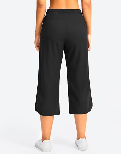 Soothfeel Women's Capri Pants with Pockets Loose Lightweight Hiking Travel Wide Leg Capri Pants for Women Casual