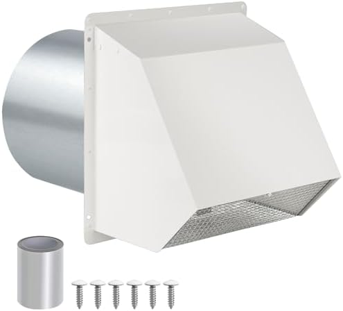 6 Inch Hooded Wall Vent with Screen and Damper,Wall Exhaust Vent Cover Cap,Dryer Vent Cover Outside,External Extractor Wall Vent Hood for House Kitchen Range Hood Air Ventilation,Galvanized Steel,Whit