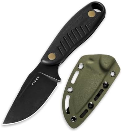 Kizer Hare Fixed Blade Knife with Sheath, 3.14" D2 Steel Blade EDC Fixed Blade Hunting Knives with Black G10 Handle, Small Bushcraft Survival Neck Knives, Outdoor Camping Knife for Men Women, 1077M1