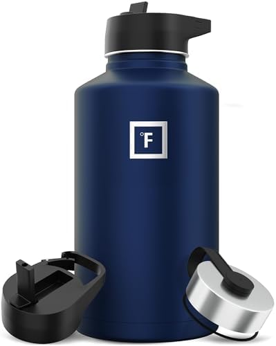IRON °FLASK Camping & Hiking Hydration Flask with 3 Lids - Stainless Steel, Double Walled & Vacuum Insulated Water Bottle - Leak Proof & BPA Free (Twilight Blue, Straw - 64 oz)