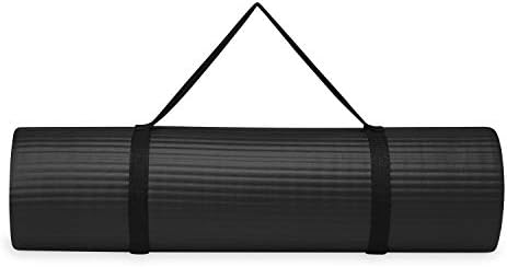 Gaiam Essentials Thick Yoga Mat Fitness & Exercise Mat with Easy-Cinch Yoga Mat Carrier Strap, 72"L x 24"W x 2/5 Inch Thick