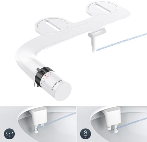 Bidet Attachment for Toilet, Dual NozzleBidet Toilet Seat, Non-Electric Ultra-Thin Bidets for Existing Toilets, Rear/Feminine Wash with Adjustable Water Pressure (Black)