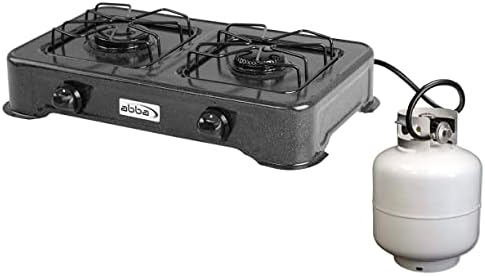 ABBA Double Burner Portable Propane StoveTop - Lightweight Alloy Steel Portable Stove - Stove for Camping, Patio & Outdoor Activities, 13.19" x 21.85" x 4.33" (Green or Black) (Black)