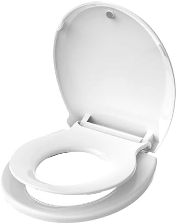 Toddler Toilet Seat with Potty Training Seat Round 16.5inch, 2 in 1 Toilet Seat for Family Built-in Baby Seat Removable, Soft Close + Easy Clean, PP Safe Material, White