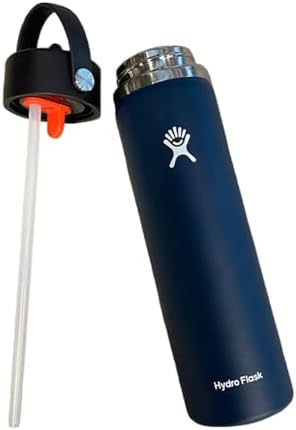 HYDRO FLASK Wide Mouth vacuum insulated stainless steel water bottle with leakproof closeable straw lid for cold water drinks, sports, travel, car and school