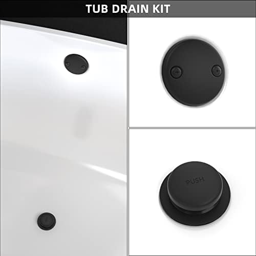 Matte Black Bath Tub Drain and Overflow Kit, Universal All Metal Tip-Toe Bathtub Drain Replacement Kit with Fine/Coarse Thread