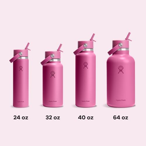 HYDRO FLASK Wide Mouth vacuum insulated stainless steel water bottle with leakproof closeable straw lid for cold water drinks, sports, travel, car and school