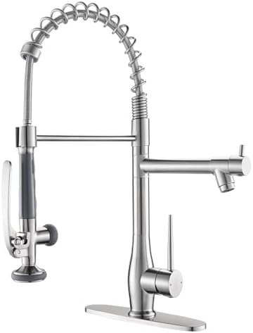 GIMILI Kitchen Faucet with Pull Down Sprayer Single Handle High Pressure Brushed Nickel Kitchen Sink Faucet Commercial Double-Headed Stainless Steel Kitchen Faucets Sink with Deck Plate