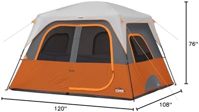 CORE Tent for Family Camping | 4 Person & 6 Person Portable Camp Tent with Carry Bag for Outdoor Car Camping | Included Gear Loft Organizer for Camp Accessories