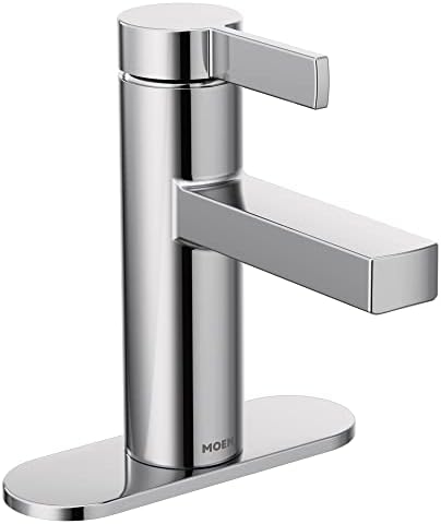 Moen Beric Chrome Modern One-Handle Single Hole Bathroom Faucet with Drain Assembly and Optional Deckplate for your Bath Sink, 84774