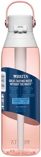 Brita Hard-Sided Plastic Premium Filtering Water Bottle, BPA-Free, Reusable, Replaces 300 Plastic Water Bottles, Filter Lasts 2 Months or 40 Gallons, Includes 1 Filter, Blush - 26 oz.