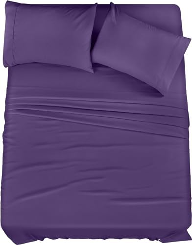 Utopia Bedding Queen Sheet Set – 4 Piece Bed Sheets for Queen Size Bed, Soft and Breathable Microfiber, Includes 1 Fitted Sheet, 1 Flat Sheet and 2 Pillowcases (Egg Plant)