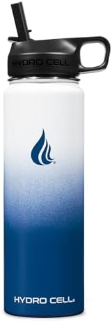 HYDRO CELL Stainless Steel Insulated Water Bottle with Straw - For Cold & Hot Drinks - Metal Vacuum Flask with Screw Cap and Modern Leakproof Sport Thermos for Adults (Navy/White 24oz)