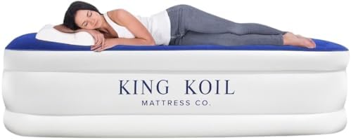 King Koil Luxury Twin Air Mattress with Built-in Pillow Top & Integrated High-Speed Patented Pump – 20" Inflatable Twin Blow Up Airbed for Camping, Home & Guests, Waterproof, 1-Year Warranty
