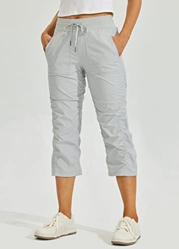 Willit Women's Quick-Dry Capris Hiking Travel Pants Striped Woven Workout Pants with Pockets Lightweight