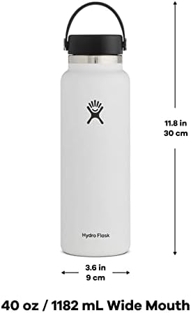 Hydro Flask Wide Mouth vacuum insulated stainless steel water bottle with leakproof closeable lid for cold water drinks, sports, travel, car and school