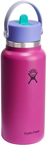 HYDRO FLASK Wide Mouth vacuum insulated stainless steel water bottle with leakproof closeable straw lid for cold water drinks, sports, travel, car and school