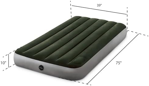 Intex 64761E Dura-Beam Standard Downy Air Mattress: Fiber-Tech – Twin Size – Built-in Foot Pump – 10in Bed Height – 300lb Weight Capacity