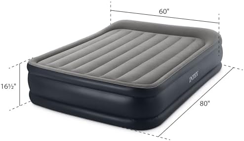 Intex 64131ED Dura-Beam Plus Deluxe Pillow: Fiber-Tech – Twin Size – Built-in Electric Pump – 16.5in Bed Height – 300lb Weight Capacity