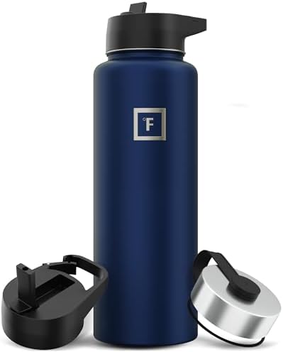 IRON °FLASK Camping & Hiking Hydration Flask with 3 Lids - Stainless Steel, Double Walled & Vacuum Insulated Water Bottle - Leak Proof & BPA Free (Twilight Blue, Straw - 40 oz)