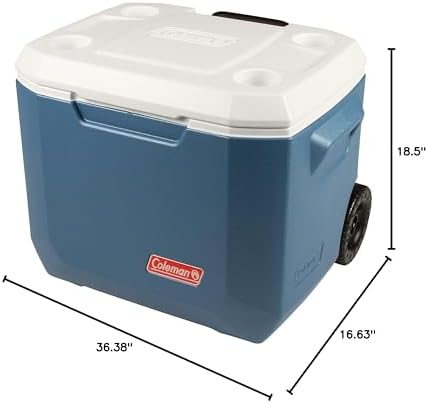 Coleman Xtreme 50qt Wheeled Cooler, Extra-Walled Insulation Keeps Ice up to 5 Days, Portable Rolling Hard Chiller