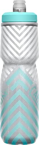 CamelBak Podium Chill Insulated Bike Water Bottle - Easy Squeeze Bottle - Fits Most Bike Cages - 24oz, Grey/Teal Stripe