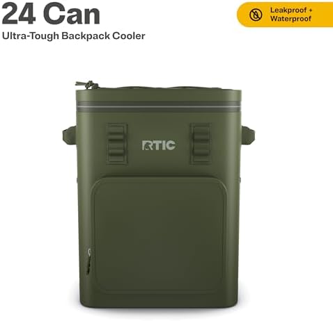 RTIC 24 Can Ultra-Tough Backpack Cooler, Insulated, Waterproof, Leak Proof, Portable Floating Bag for Beverage, Drink, Lunch, Outdoor, Beach, Car, Camping, Picnic, Fishing, Boat