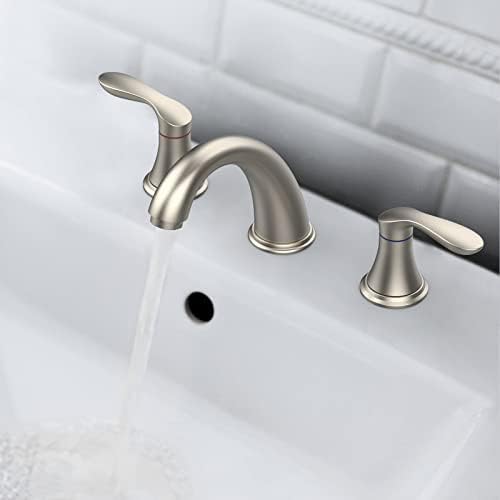 Bathroom Sink Faucet, Faucet for Bathroom Sink, Widespread Brushed Nickel Bathroom Faucet 3 Hole with Stainless Steel Pop Up Drain and cUPC Lead-Free Hose - (Brushed Nickel 2 Packs)