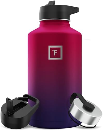 IRON °FLASK Camping & Hiking Hydration Flask with 3 Lids - Stainless Steel, Double Walled & Vacuum Insulated Water Bottle - Leak Proof & BPA Free (Dark Rainbow, Straw - 64 oz)
