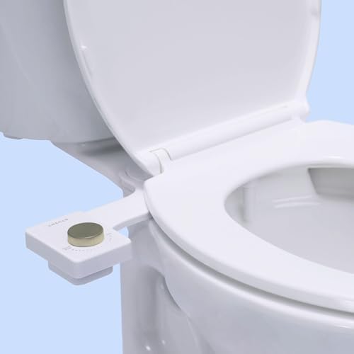 TUSHY Fresh Bidet: Ultra Slim Toilet Seat Attachment (Non-Electric Self-Cleaning Hygienic Nozzle) Easy DIY Install <10 Min (Adjustable Water Pressure Control), Matte Brass Knob