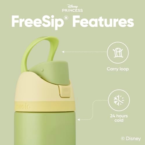 Disney Princess FreeSip Insulated Stainless Steel Water Bottle with Straw for Sports and Travel, BPA-Free Sports Water Bottle, 24 oz, Tiana