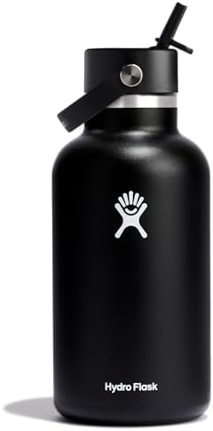 HYDRO FLASK Wide Mouth vacuum insulated stainless steel water bottle with leakproof closeable straw lid for cold water drinks, sports, travel, car and school